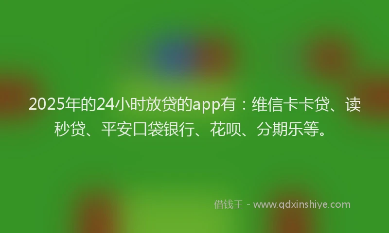 2025年的24小时放贷的app有：维信卡卡贷、读秒贷、平安口袋银行、花呗、分期乐等。