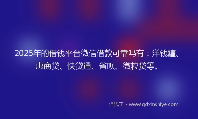 2025年的借钱平台微信借款可靠吗有：洋钱罐、惠商贷、快贷通、省呗、微粒贷等。