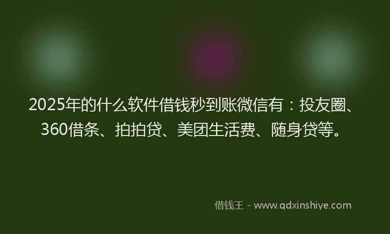 2025年的什么软件借钱秒到账微信有：投友圈、360借条、拍拍贷、美团生活费、随身贷等。