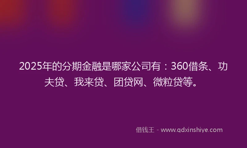 2025年的分期金融是哪家公司有：360借条、功夫贷、我来贷、团贷网、微粒贷等。
