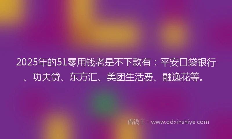 2025年的51零用钱老是不下款有：平安口袋银行、功夫贷、东方汇、美团生活费、融逸花等。