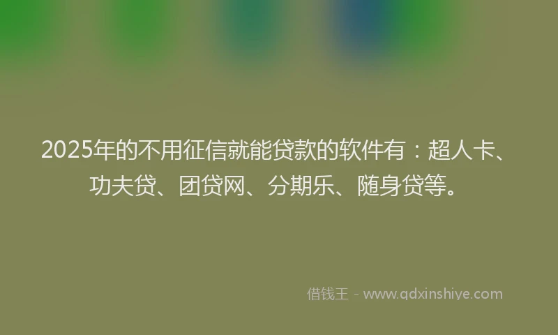 2025年的不用征信就能贷款的软件有：超人卡、功夫贷、团贷网、分期乐、随身贷等。