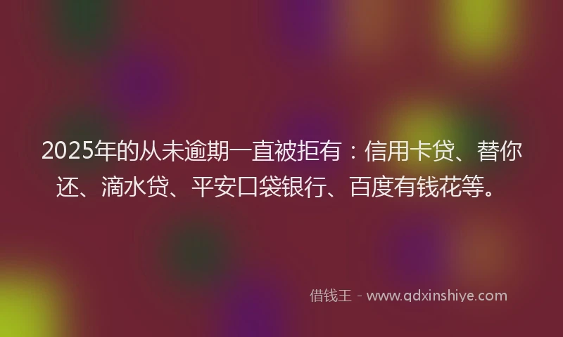 2025年的从未逾期一直被拒有：信用卡贷、替你还、滴水贷、平安口袋银行、百度有钱花等。
