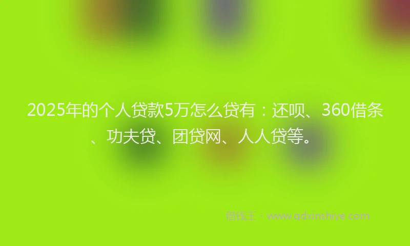 2025年的个人贷款5万怎么贷有：还呗、360借条、功夫贷、团贷网、人人贷等。