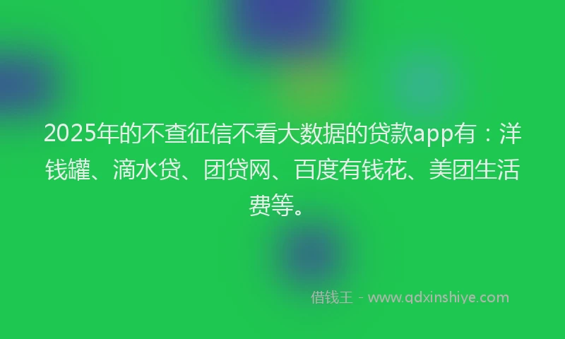 2025年的不查征信不看大数据的贷款app有：洋钱罐、滴水贷、团贷网、百度有钱花、美团生活费等。