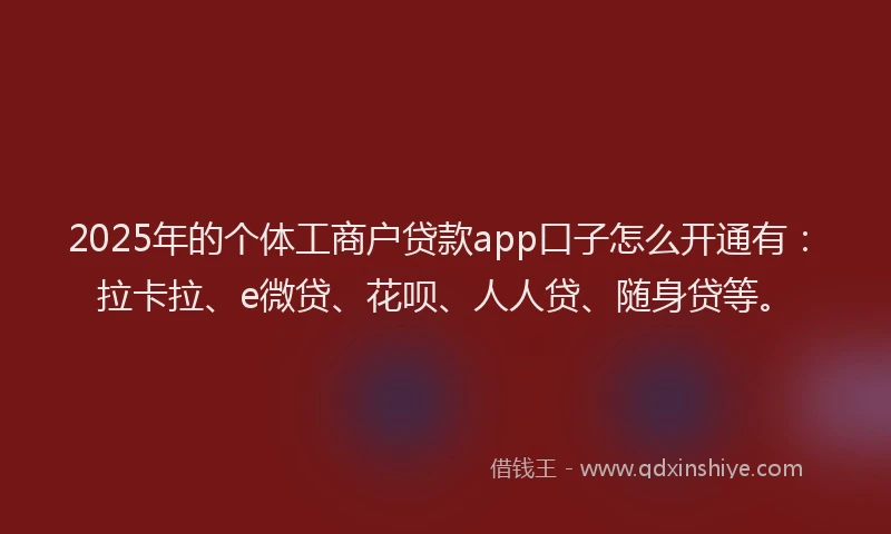 2025年的个体工商户贷款app口子怎么开通有：拉卡拉、e微贷、花呗、人人贷、随身贷等。