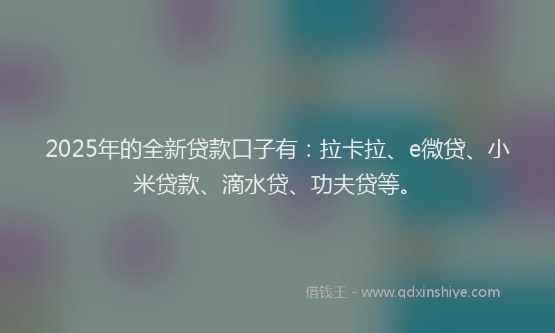 2025年的全新贷款口子有：拉卡拉、e微贷、小米贷款、滴水贷、功夫贷等。