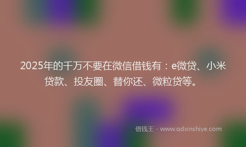 2025年的千万不要在微信借钱有：e微贷、小米贷款、投友圈、替你还、微粒贷等。