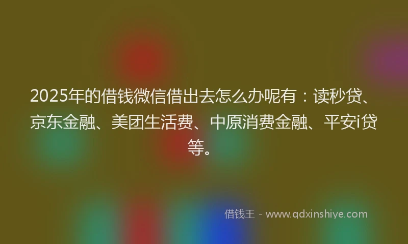 2025年的借钱微信借出去怎么办呢有：读秒贷、京东金融、美团生活费、中原消费金融、平安i贷等。