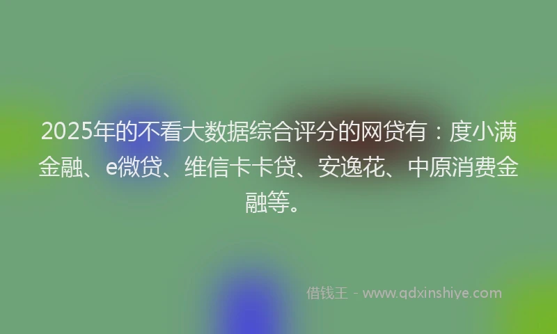 2025年的不看大数据综合评分的网贷有：度小满金融、e微贷、维信卡卡贷、安逸花、中原消费金融等。