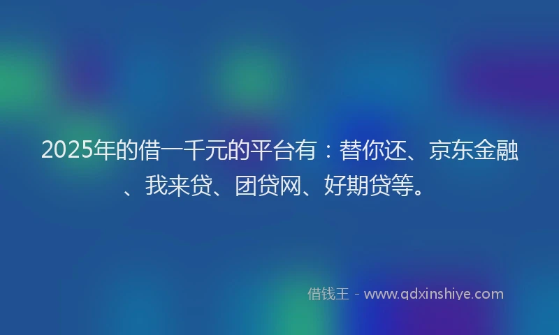 2025年的借一千元的平台有：替你还、京东金融、我来贷、团贷网、好期贷等。