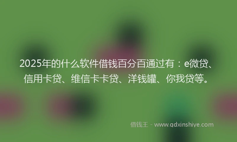 2025年的什么软件借钱百分百通过有：e微贷、信用卡贷、维信卡卡贷、洋钱罐、你我贷等。