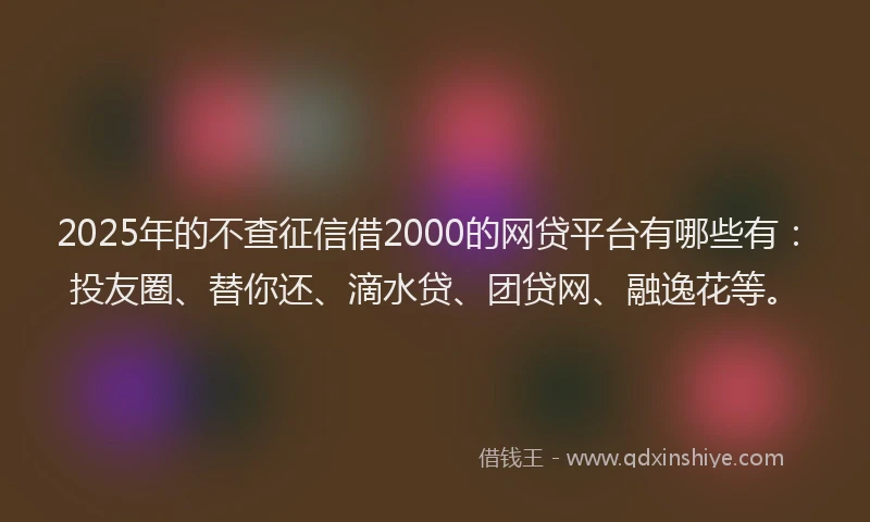 2025年的不查征信借2000的网贷平台有哪些有：投友圈、替你还、滴水贷、团贷网、融逸花等。