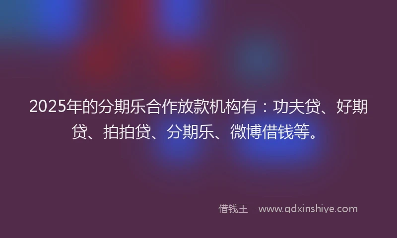 2025年的分期乐合作放款机构有：功夫贷、好期贷、拍拍贷、分期乐、微博借钱等。