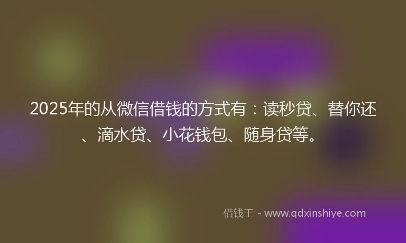 2025年的从微信借钱的方式有：读秒贷、替你还、滴水贷、小花钱包、随身贷等。