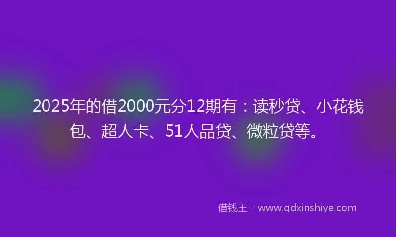 2025年的借2000元分12期有：读秒贷、小花钱包、超人卡、51人品贷、微粒贷等。