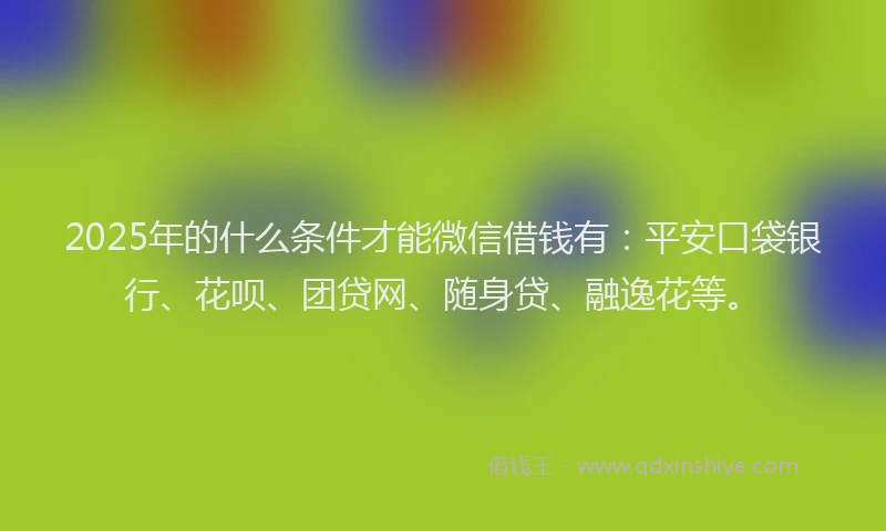 2025年的什么条件才能微信借钱有：平安口袋银行、花呗、团贷网、随身贷、融逸花等。