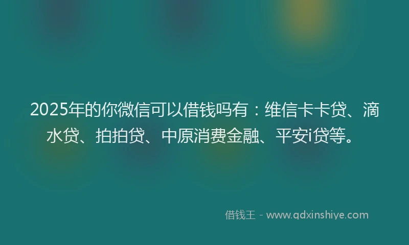 2025年的你微信可以借钱吗有：维信卡卡贷、滴水贷、拍拍贷、中原消费金融、平安i贷等。