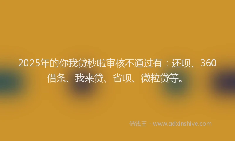 2025年的你我贷秒啦审核不通过有：还呗、360借条、我来贷、省呗、微粒贷等。