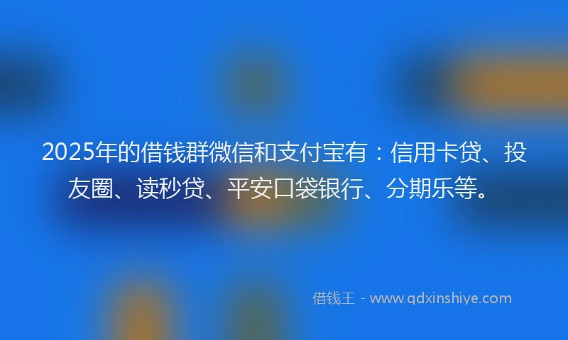 2025年的借钱群微信和支付宝有：信用卡贷、投友圈、读秒贷、平安口袋银行、分期乐等。