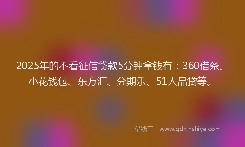 2025年的不看征信贷款5分钟拿钱有：360借条、小花钱包、东方汇、分期乐、51人品贷等。