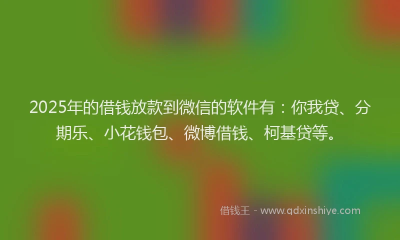 2025年的借钱放款到微信的软件有：你我贷、分期乐、小花钱包、微博借钱、柯基贷等。