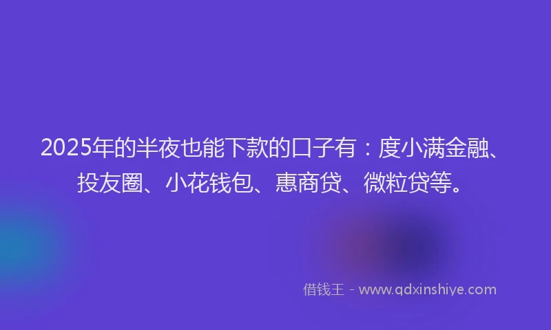 2025年的半夜也能下款的口子有：度小满金融、投友圈、小花钱包、惠商贷、微粒贷等。