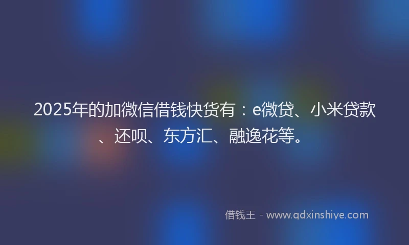 2025年的加微信借钱快货有：e微贷、小米贷款、还呗、东方汇、融逸花等。