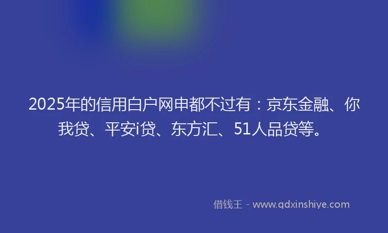 2025年的信用白户网申都不过有：京东金融、你我贷、平安i贷、东方汇、51人品贷等。