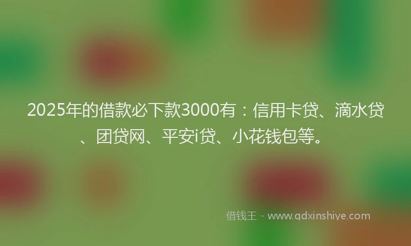 2025年的借款必下款3000有：信用卡贷、滴水贷、团贷网、平安i贷、小花钱包等。