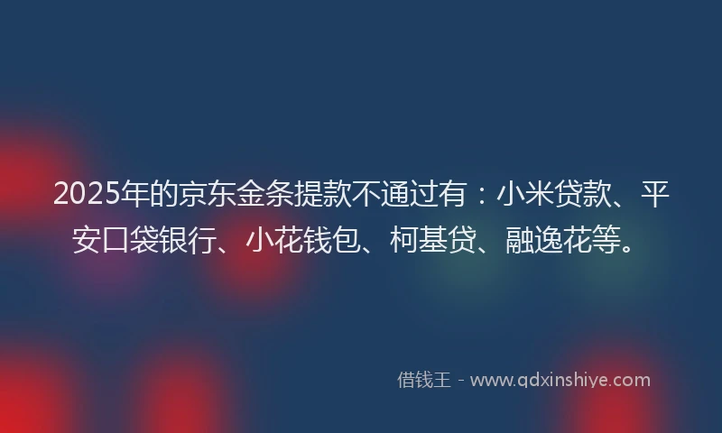 2025年的京东金条提款不通过有：小米贷款、平安口袋银行、小花钱包、柯基贷、融逸花等。