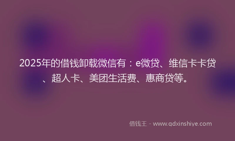 2025年的借钱卸载微信有：e微贷、维信卡卡贷、超人卡、美团生活费、惠商贷等。