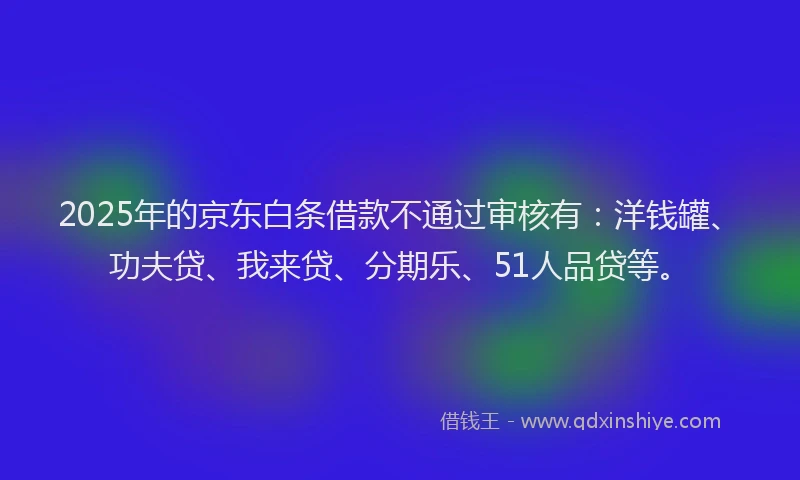 2025年的京东白条借款不通过审核有：洋钱罐、功夫贷、我来贷、分期乐、51人品贷等。