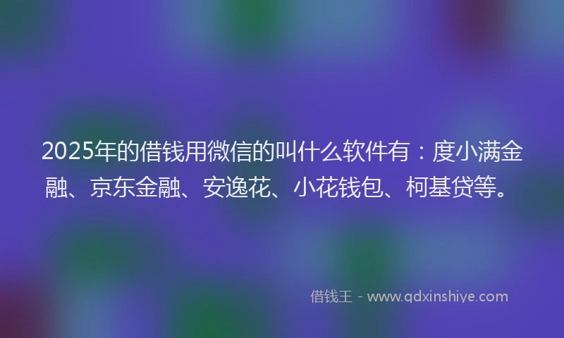 2025年的借钱用微信的叫什么软件有：度小满金融、京东金融、安逸花、小花钱包、柯基贷等。