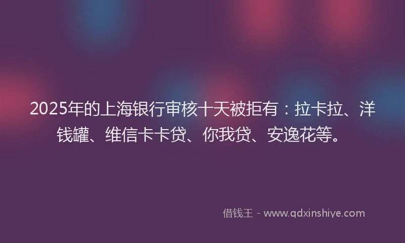 2025年的上海银行审核十天被拒有：拉卡拉、洋钱罐、维信卡卡贷、你我贷、安逸花等。
