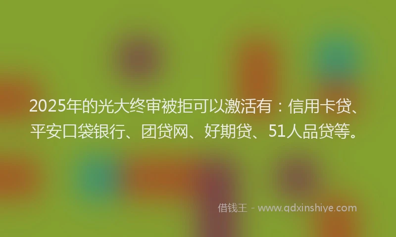 2025年的光大终审被拒可以激活有：信用卡贷、平安口袋银行、团贷网、好期贷、51人品贷等。