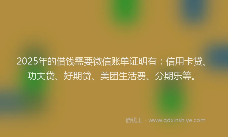 2025年的借钱需要微信账单证明有：信用卡贷、功夫贷、好期贷、美团生活费、分期乐等。