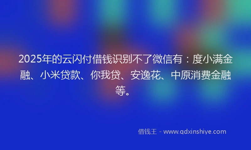 2025年的云闪付借钱识别不了微信有：度小满金融、小米贷款、你我贷、安逸花、中原消费金融等。
