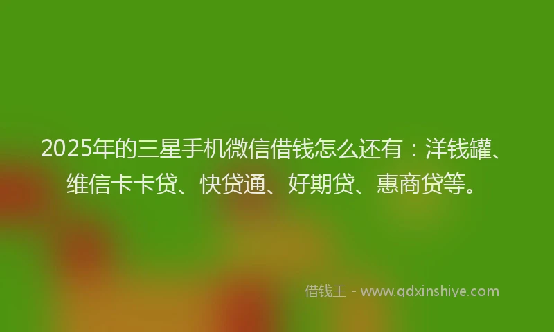 2025年的三星手机微信借钱怎么还有：洋钱罐、维信卡卡贷、快贷通、好期贷、惠商贷等。