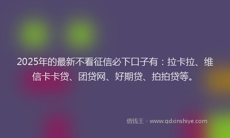 2025年的最新不看征信必下口子有：拉卡拉、维信卡卡贷、团贷网、好期贷、拍拍贷等。