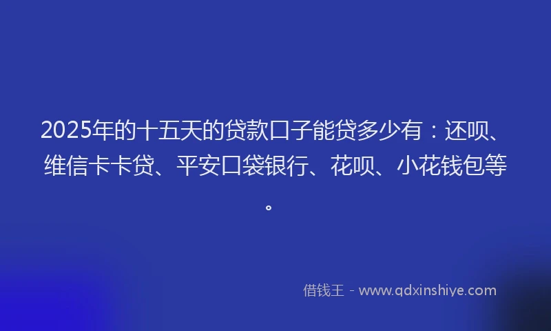 2025年的十五天的贷款口子能贷多少有：还呗、维信卡卡贷、平安口袋银行、花呗、小花钱包等。