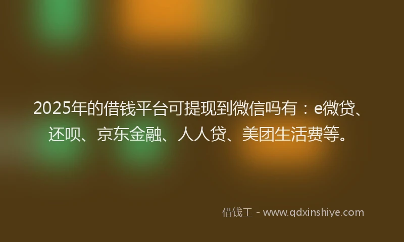 2025年的借钱平台可提现到微信吗有：e微贷、还呗、京东金融、人人贷、美团生活费等。