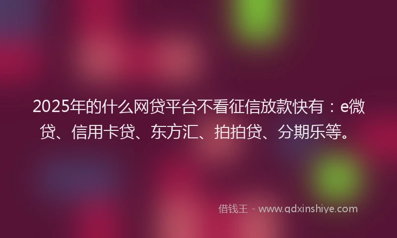 2025年的什么网贷平台不看征信放款快有：e微贷、信用卡贷、东方汇、拍拍贷、分期乐等。
