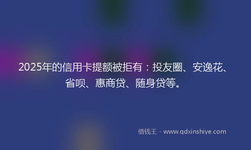 2025年的信用卡提额被拒有：投友圈、安逸花、省呗、惠商贷、随身贷等。