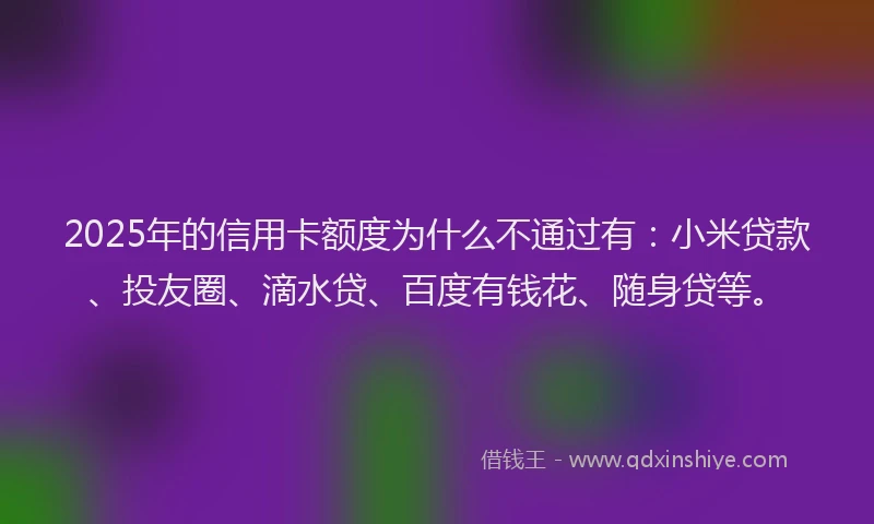 2025年的信用卡额度为什么不通过有：小米贷款、投友圈、滴水贷、百度有钱花、随身贷等。