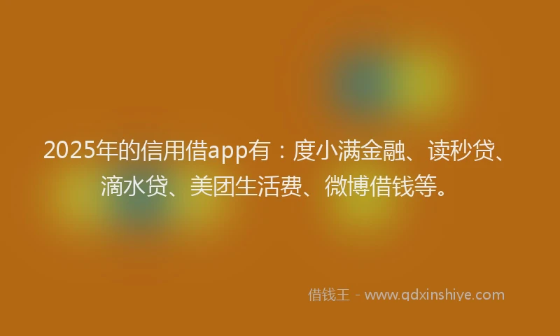 2025年的信用借app有：度小满金融、读秒贷、滴水贷、美团生活费、微博借钱等。
