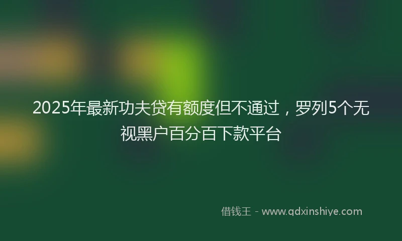 2025年最新功夫贷有额度但不通过，罗列5个无视黑户百分百下款平台