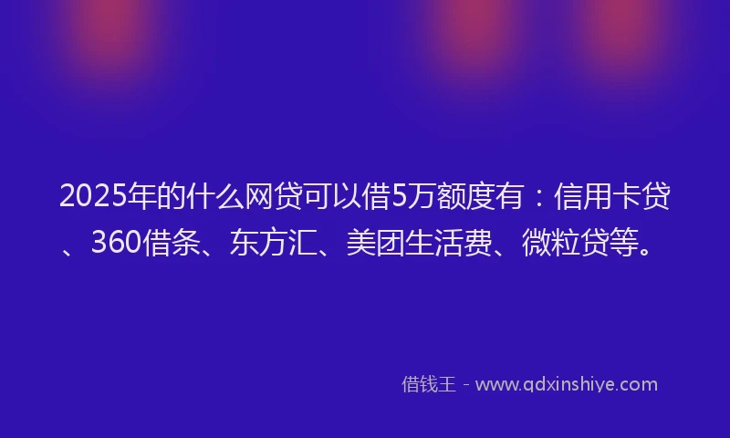 2025年的什么网贷可以借5万额度有：信用卡贷、360借条、东方汇、美团生活费、微粒贷等。