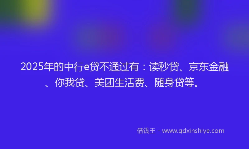 2025年的中行e贷不通过有：读秒贷、京东金融、你我贷、美团生活费、随身贷等。