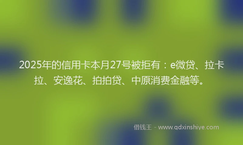 2025年的信用卡本月27号被拒有：e微贷、拉卡拉、安逸花、拍拍贷、中原消费金融等。